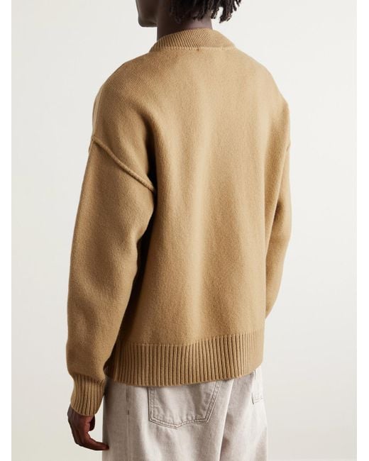 AMI Cardigan aus Schurwolle mit Intarsienlogomotiv in Natural für Herren