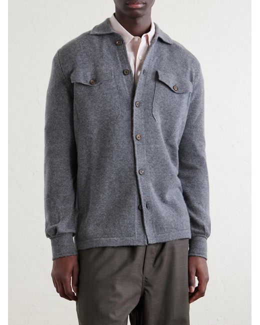 Eleventy Blue Cashmere Knitted Overshirt for men