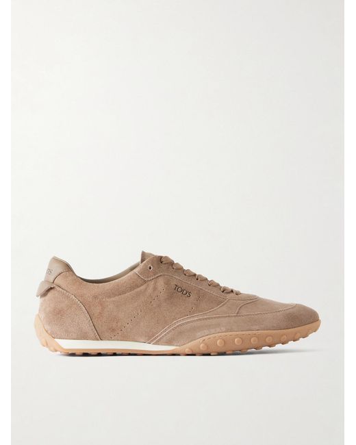 Tod's Brown Panelled Leather-Trimmed Suede Sneakers for men