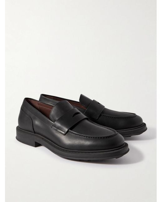 Loro Piana Black Travis Leather Penny Loafers for men
