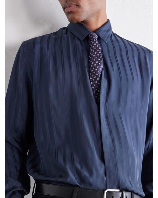Saint Laurent Blue Striped Jacquard Shirt for men