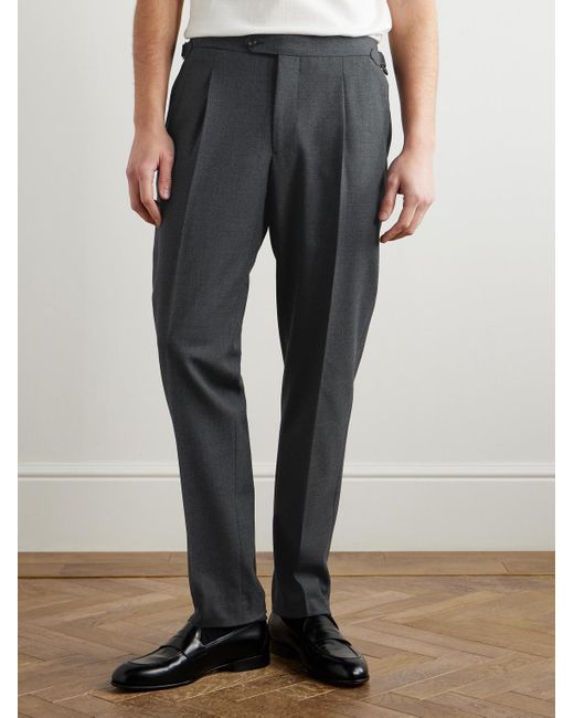 Thom Sweeney Blue Straight-Leg Peated Wool Trousers for men
