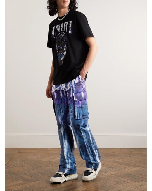 Amiri Blue Flared Tie-Dyed Quilted Shell Cargo Trousers for men