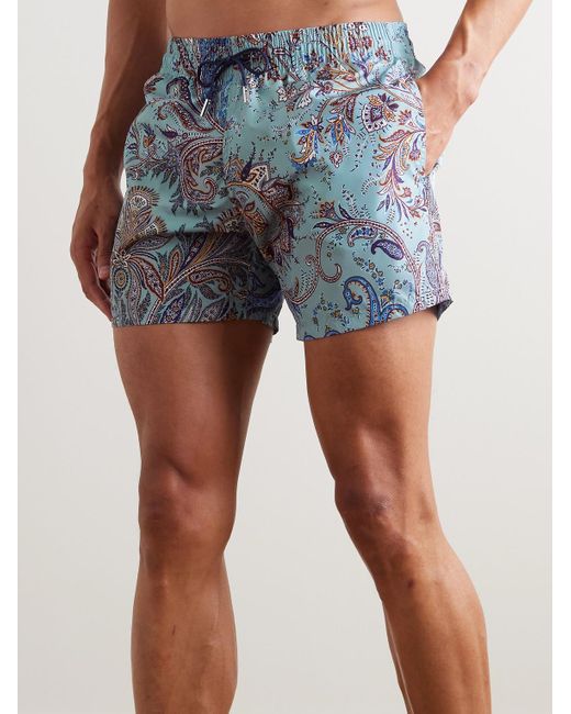 Etro Blue Straight-leg Mid-length Paisley-print Swim Shorts for men