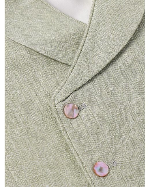 Gilet doppiopetto in raso e misto seta e lino a spina di pesce con collo a scialle di Favourbrook in Green da Uomo