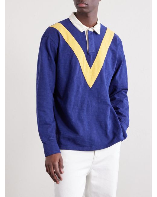 Drake's Blue Chevron Flame Cotton-Jersey Rugby Shirt for men