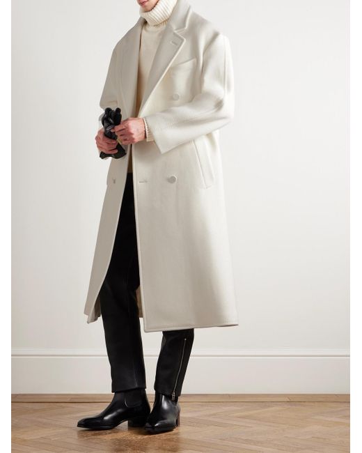Tom Ford White Double-Breasted Cashmere Coat for men