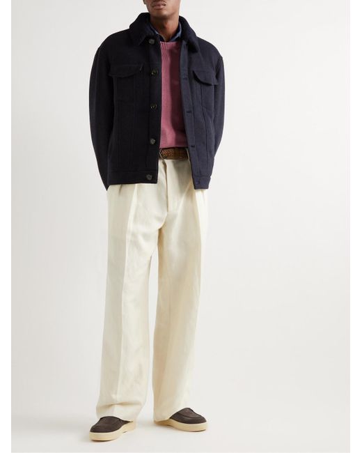 Loro Piana Blue Heiden Shearling-Trimmed Cashmere-Blend Jacket for men