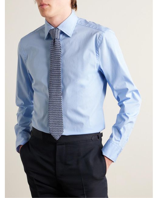 Etro Blue Slim-fit Cotton-blend Poplin Shirt for men