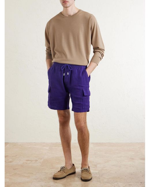Vilebrequin Blue Straight-Leg Linen Drawstring Cargo Shorts for men