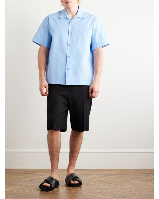 Jil Sander Blue Convertible-collar Cotton-poplin Shirt for men