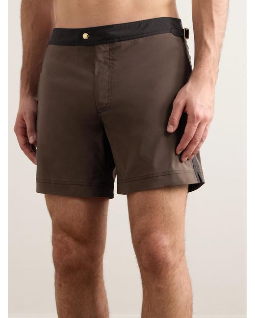 Tom Ford Brown Straight-Leg Mid-Length Striped Swim Shorts for men