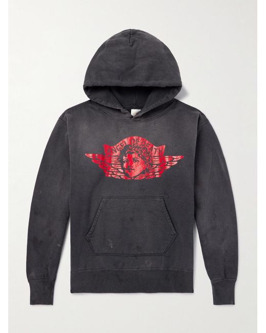 SAINT Mxxxxxx Gray Distressed Printed Cotton-Jersey Hoodie for men