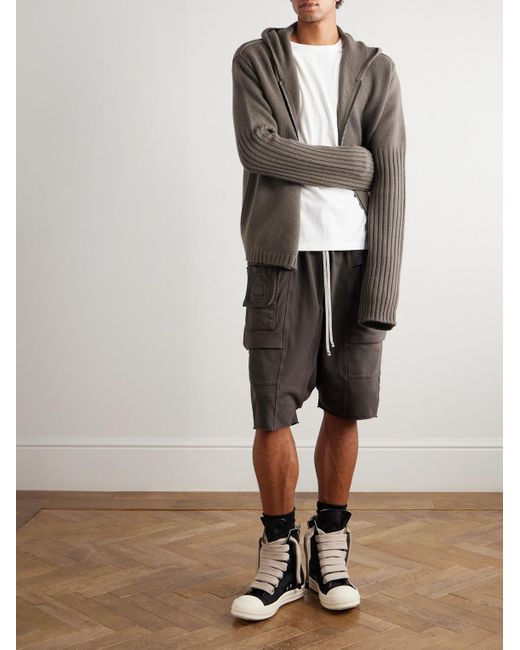 Rick Owens Black Creatch Straight-Leg Brushed Cotton-Jersey Drawstring Cargo Shorts for men