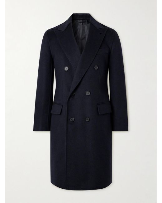 Brioni Blue Double-breasted Cashmere Coat for men