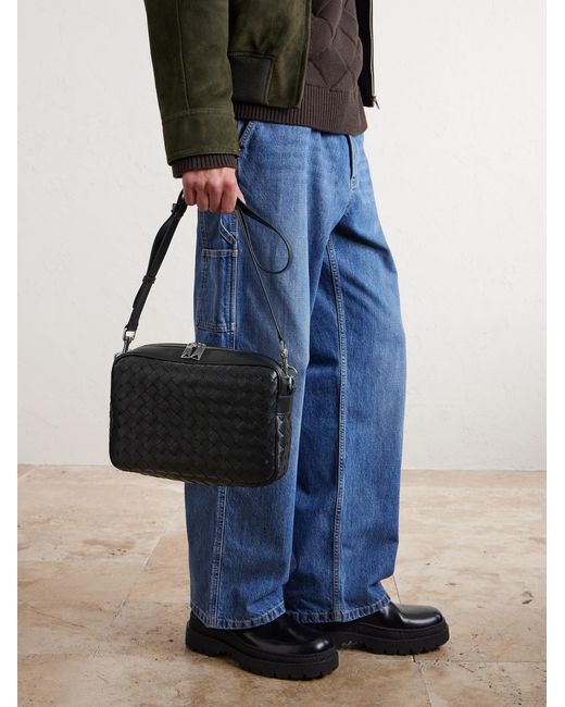 Bottega Veneta Black Intrecciato Leather Messenger Bag for men