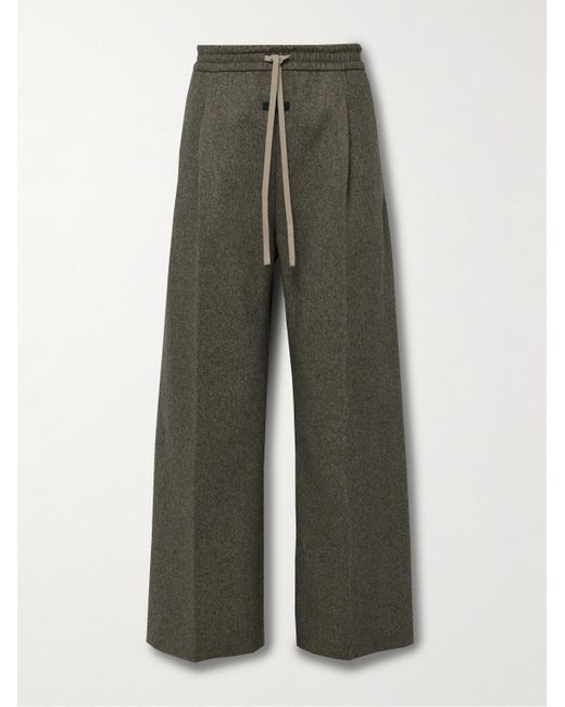 Fear Of God Green Wide-leg Logo-appliquéd Wool And Cotton-blend Drawstring Trousers for men