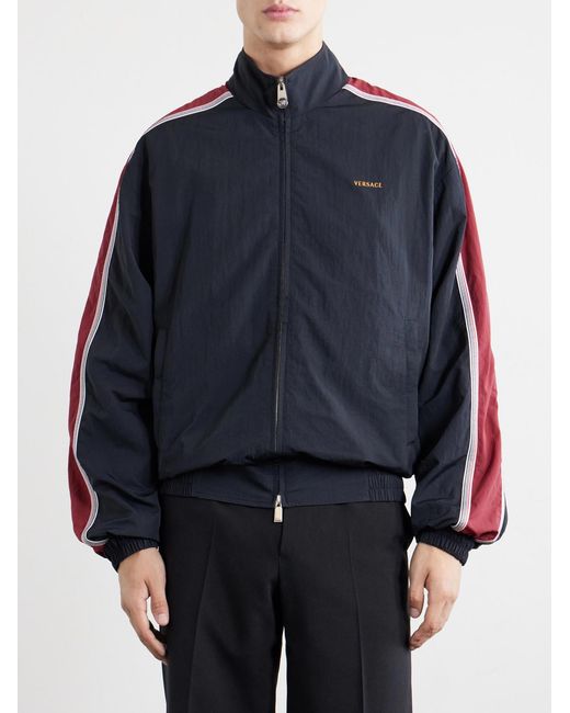 Versace Blue Logo-Embroidered Shell Jacket for men