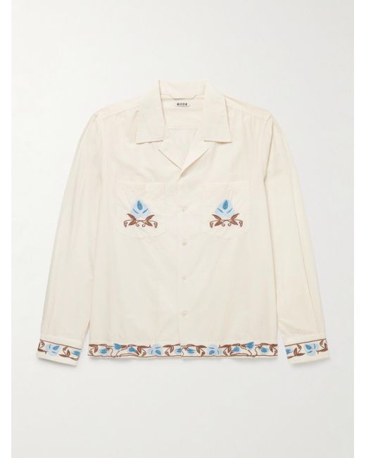 Nouveau Vine Camp-Collar Embroidered Cotton-Poplin Shirt di Bode in Natural da Uomo