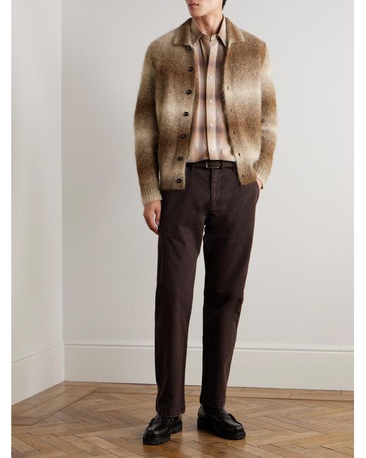 NN07 Brown Alfie 6656 Striped Alpaca-Blend Cardigan for men