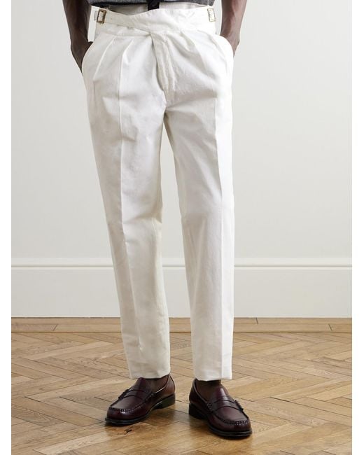 Rubinacci White Manny Straight-Leg Pleated Cotton-Twill Trousers for men