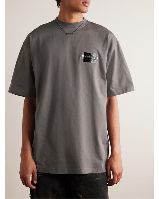 Balenciaga Gaffer Oversized-T-Shirt aus Baumwoll-Jersey mit Logostickerei und Applikation in Gray für Herren
