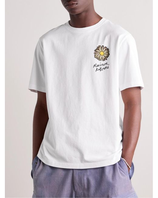 Maison Kitsuné Floating Flowers T-Shirt aus Baumwoll-Jersey mit Logoprint in White für Herren