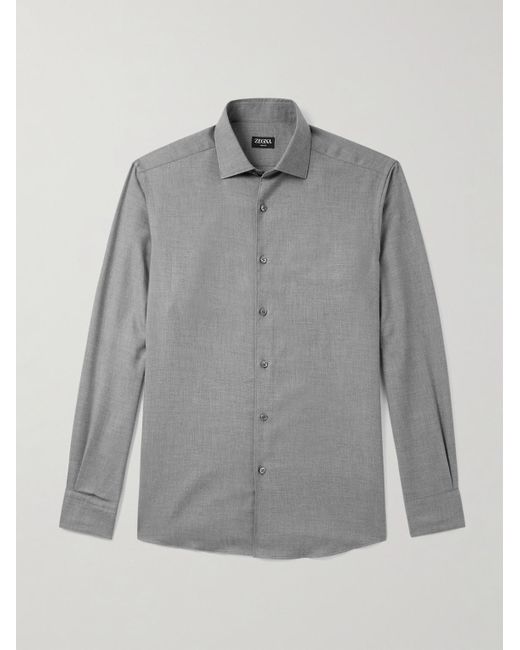 Zegna Gray Cotton And Cashmere-Blend Twill Shirt for men