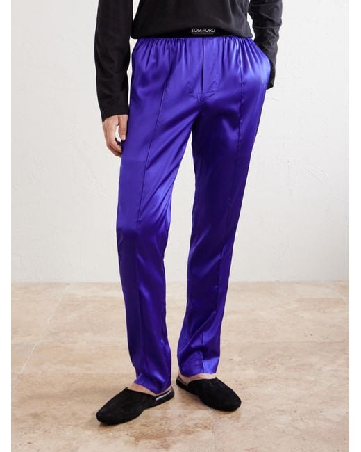 Tom Ford Blue Silk-Blend Satin Pyjama Trousers for men