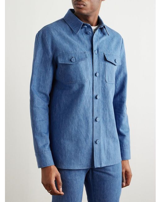 Gabriela Hearst Blue Everly Cotton And Linen-Blend Chambray Overshirt for men