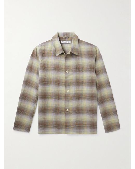 Our Legacy Brown Checked Linen And Cotton-blend Shirt for men
