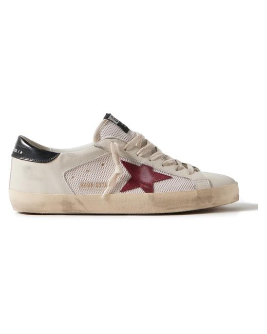 Golden Goose Deluxe Brand Natural Superstar Distressed Suede-trimmed Leather And Mesh Sneakers for men