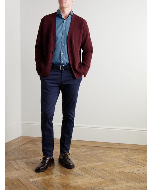 Thom Sweeney Blue Slim-Fit Cutaway-Collar Cotton-Chambray Shirt for men