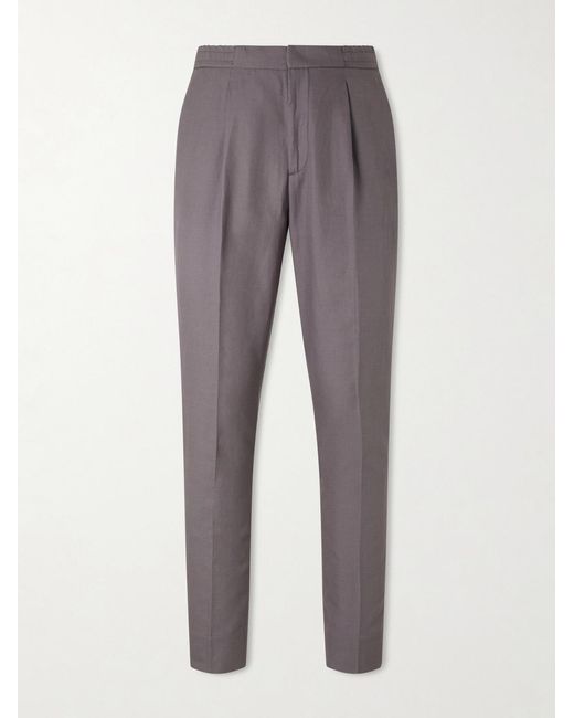 Officine Generale Gray Drew Tapered Pleated Lyocell, Linen And Cotton-Blend Trousers for men