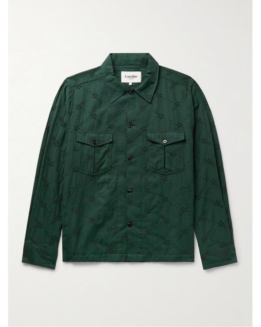 Corridor NYC Green Broderie Anglaise Cotton Overshirt for men