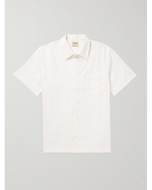 De Bonne Facture White Convertible-collar Embroidered Cotton And Linen-blend Shirt for men