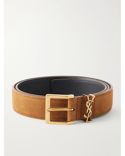Saint Laurent Brown 3 Cm Logo-embellished Suede Belt for men