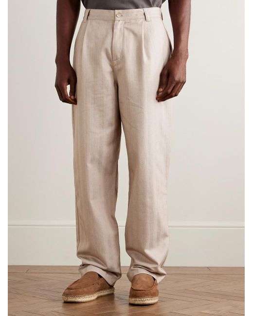 Frescobol Carioca Natural Aldo Wide-Leg Herringbone Cotton Trousers for men