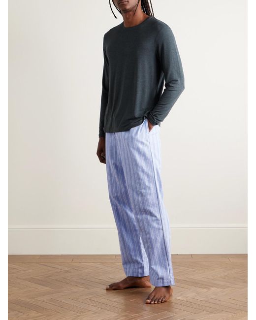 Derek Rose Blue Arran 20 Straight-leg Striped Herringbone Brushed-cotton Pyjama Trousers for men