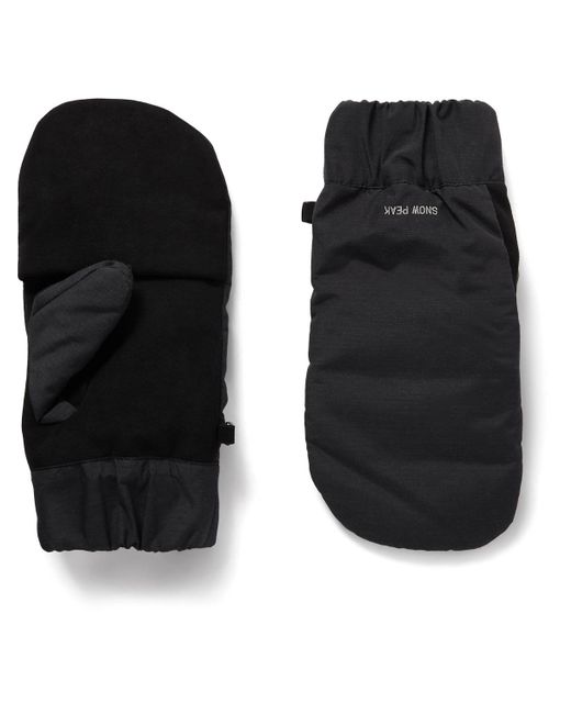 Snow Peak Black Logo-embroidered Faux Suede-trimmed Shell Down Mittens for men