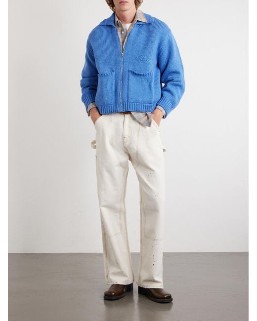 CHERRY LA Blue Logo-Embroidered Cotton Zip-Up Cardigan for men
