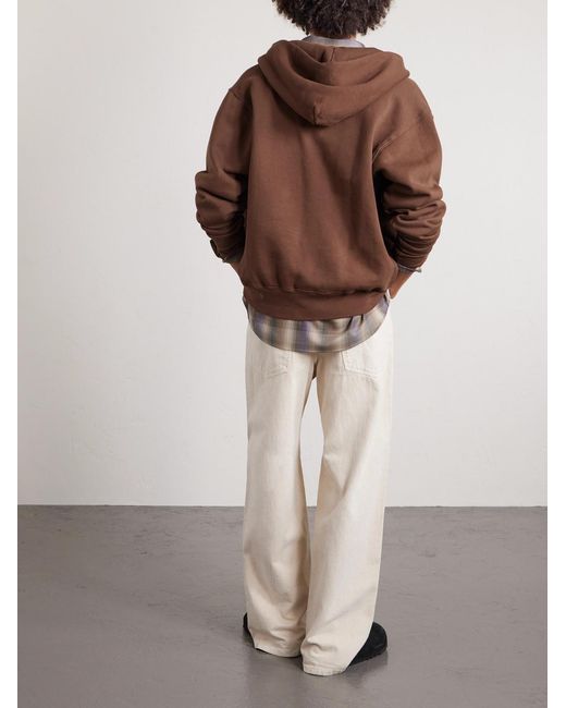 Les Tien Brown Garment-dyed Cotton-jersey Zip-up Hoodie for men