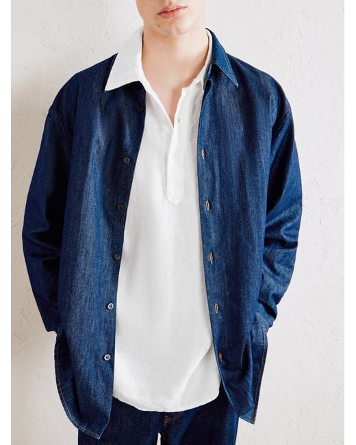 Mr P. White Linen Henley Shirt for men