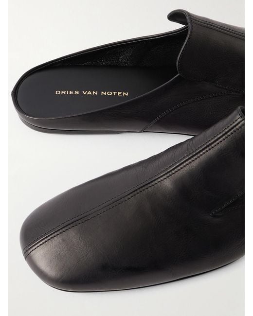 Dries Van Noten Black Leather Slides for men