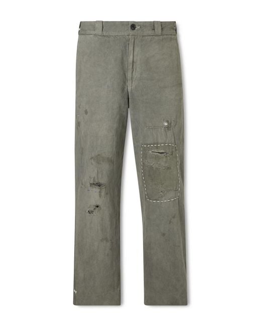 Enfants Riches Deprimes Gray Soso's Cropped Distressed Cotton And Linen-Blend Trousers for men