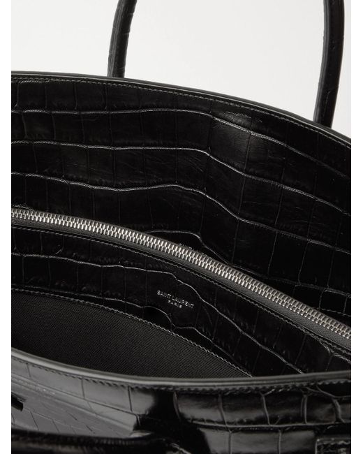 Saint Laurent Black Croc-Effect Leather Tote Bag for men