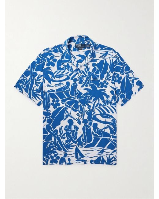 Polo Ralph Lauren Blue Convertible-collar Printed Satin Shirt for men