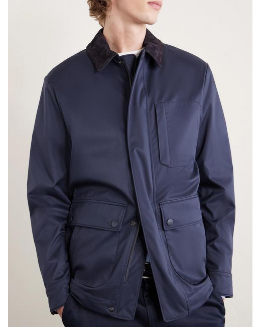 Canali Blue Suede-trimmed Shell Jacket for men