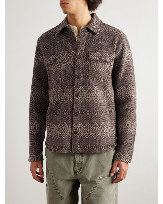 RRL Brown Jacquard-knit Wool Overshirt for men