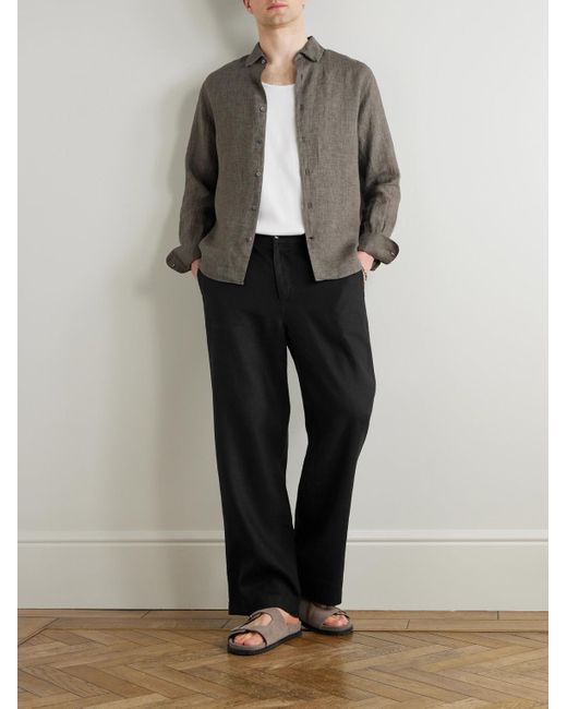 Mr P. Black Arthur Wide-Leg Linen Drawstring Trousers for men